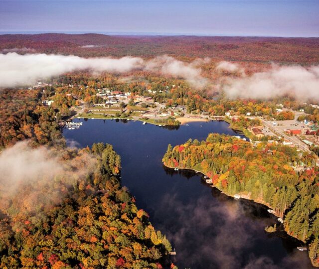 Aerial picture of Old Forge (lake) in Northern Herkimer County