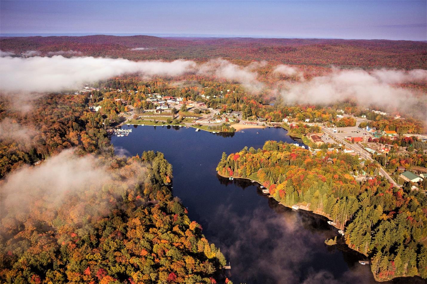 Aerial picture of Old Forge (lake) in Northern Herkimer County